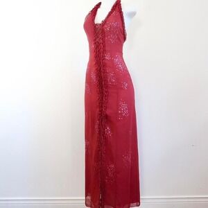 vintage breakin' loose burgundy sequin halter maxi dress